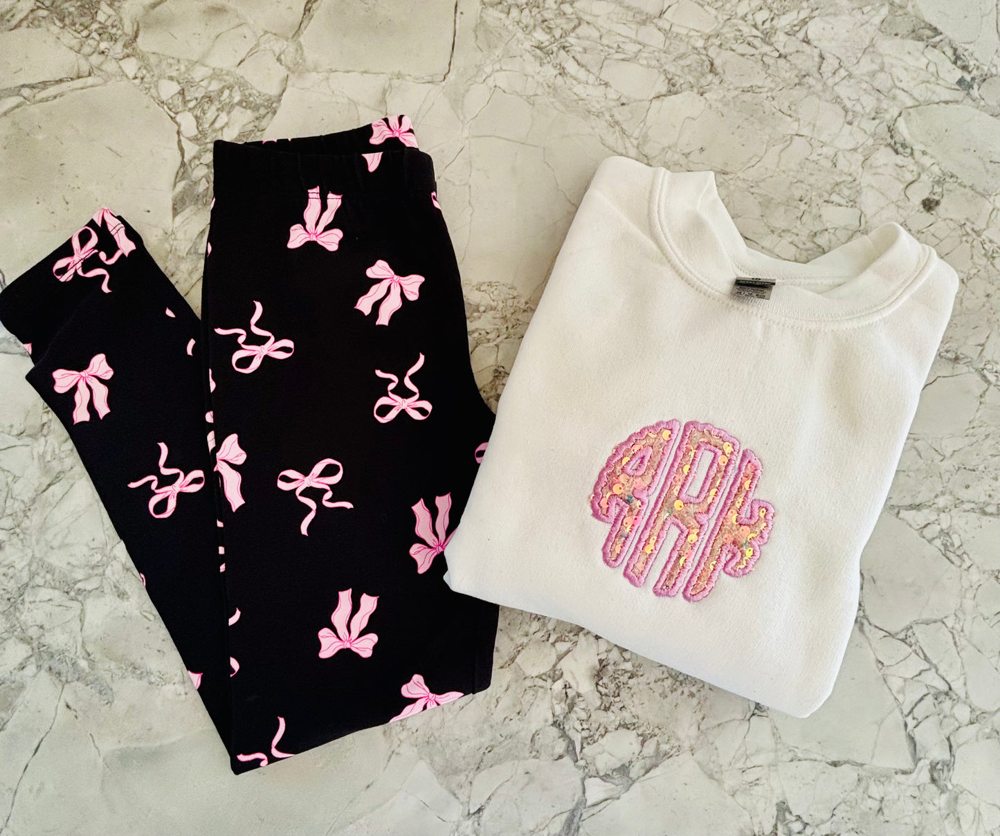 Pink Holographic Sequin Monogram Crewneck