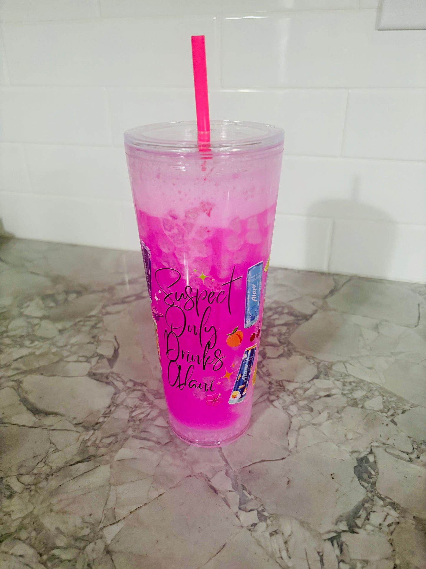 Suspect only drinks alani, 24 ounce snowglobe tumbler!
