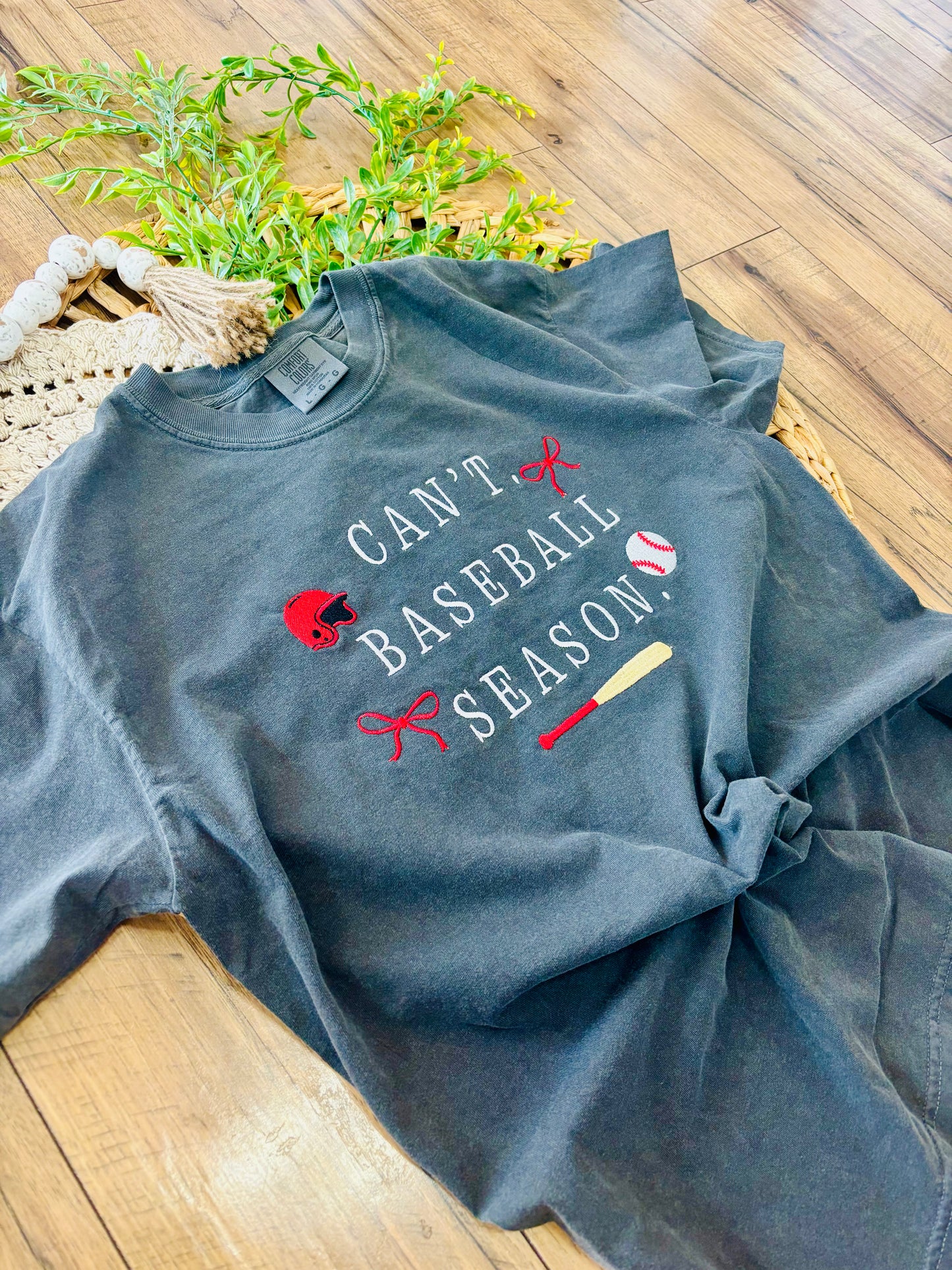 Can't, Baseball season. Embroidered T-shirt