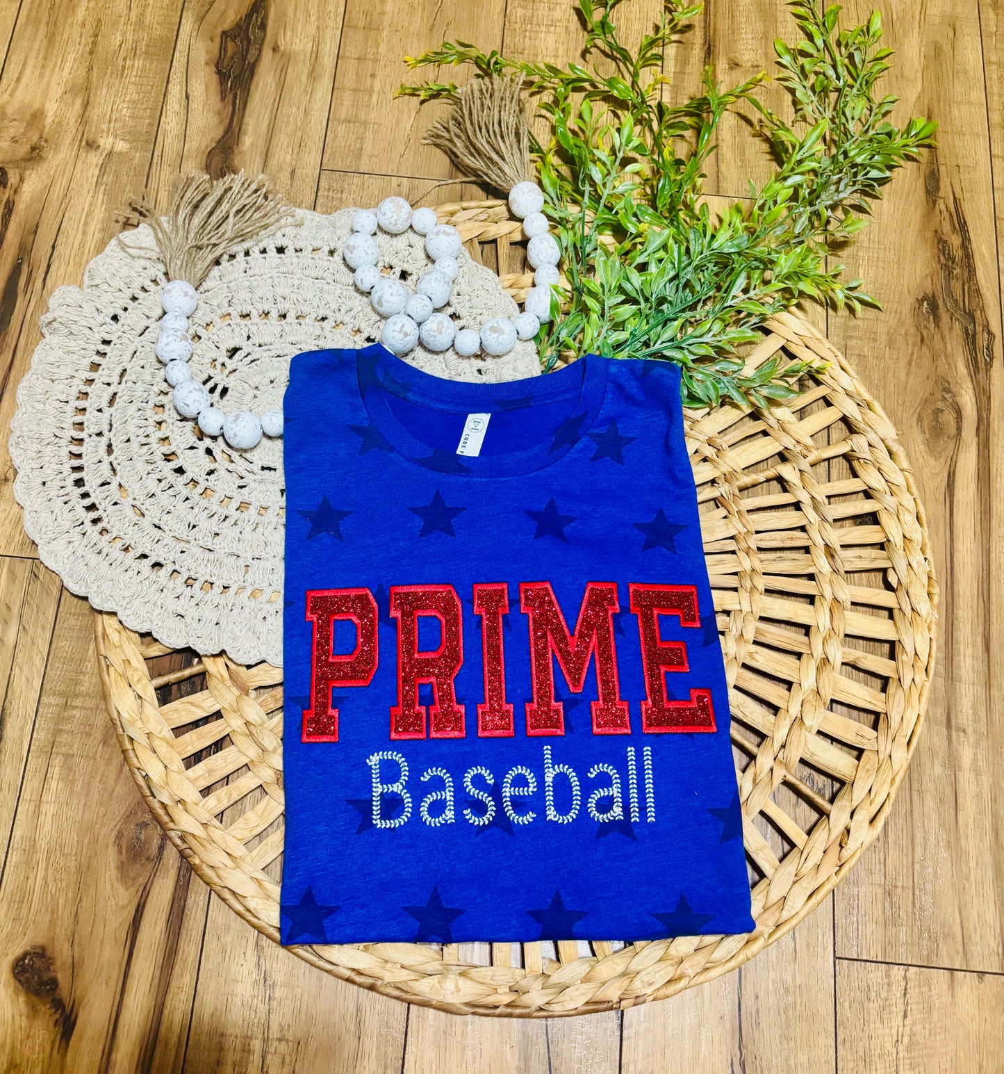 Prime Baseball - Glitter embroidered T-Shirt (blue with stars)