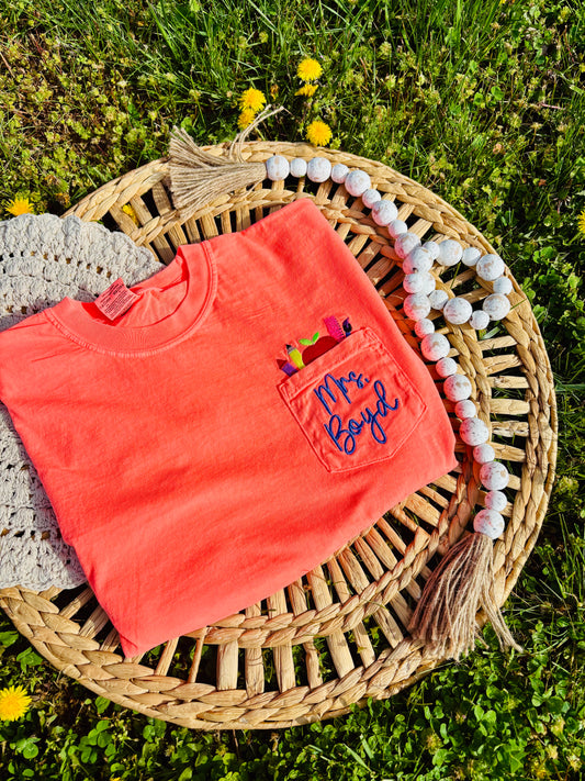 Teachers Embroidered Pocket T-Shirt