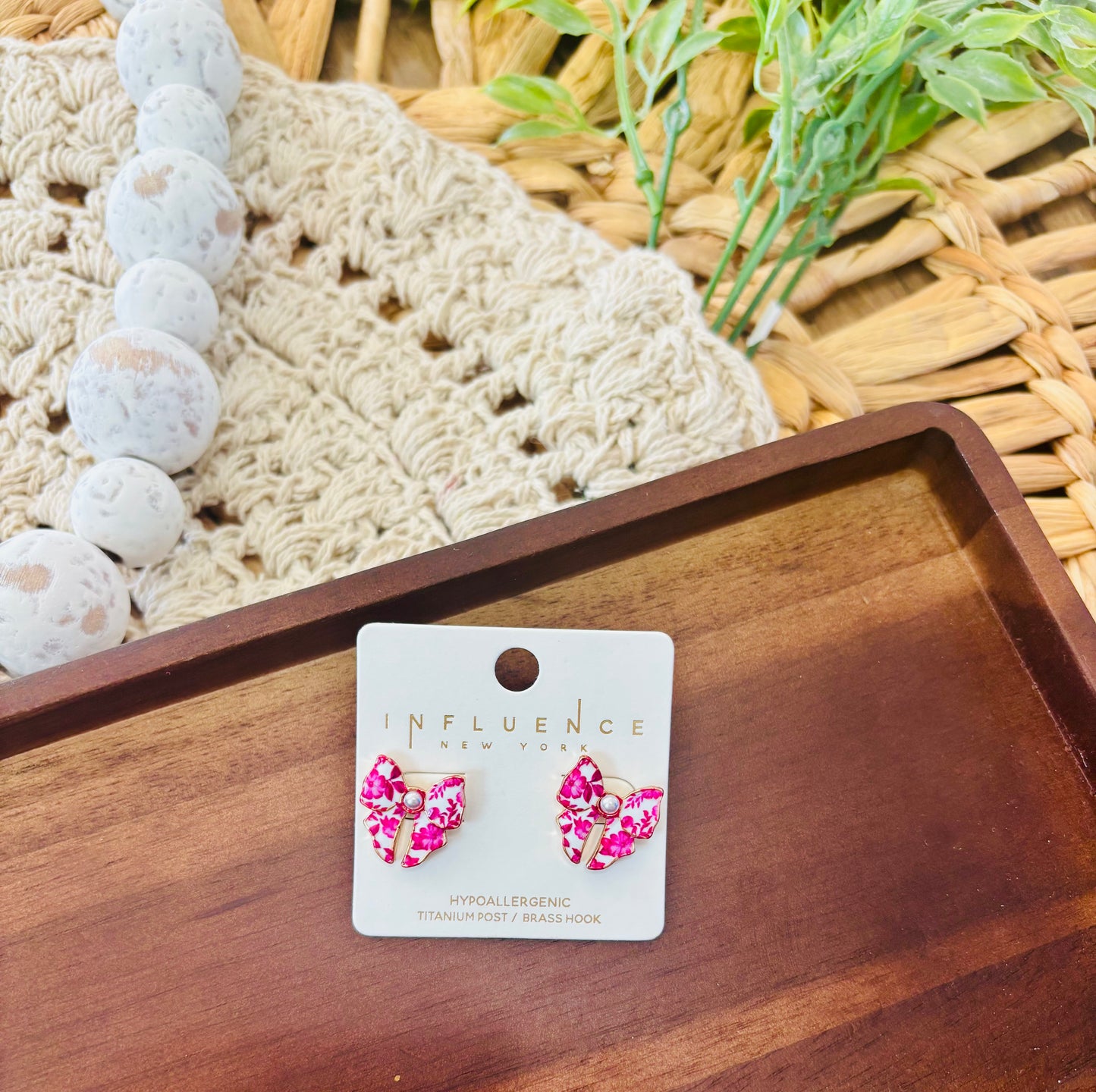 Pearl Accent Floral Bow Stud Earrings