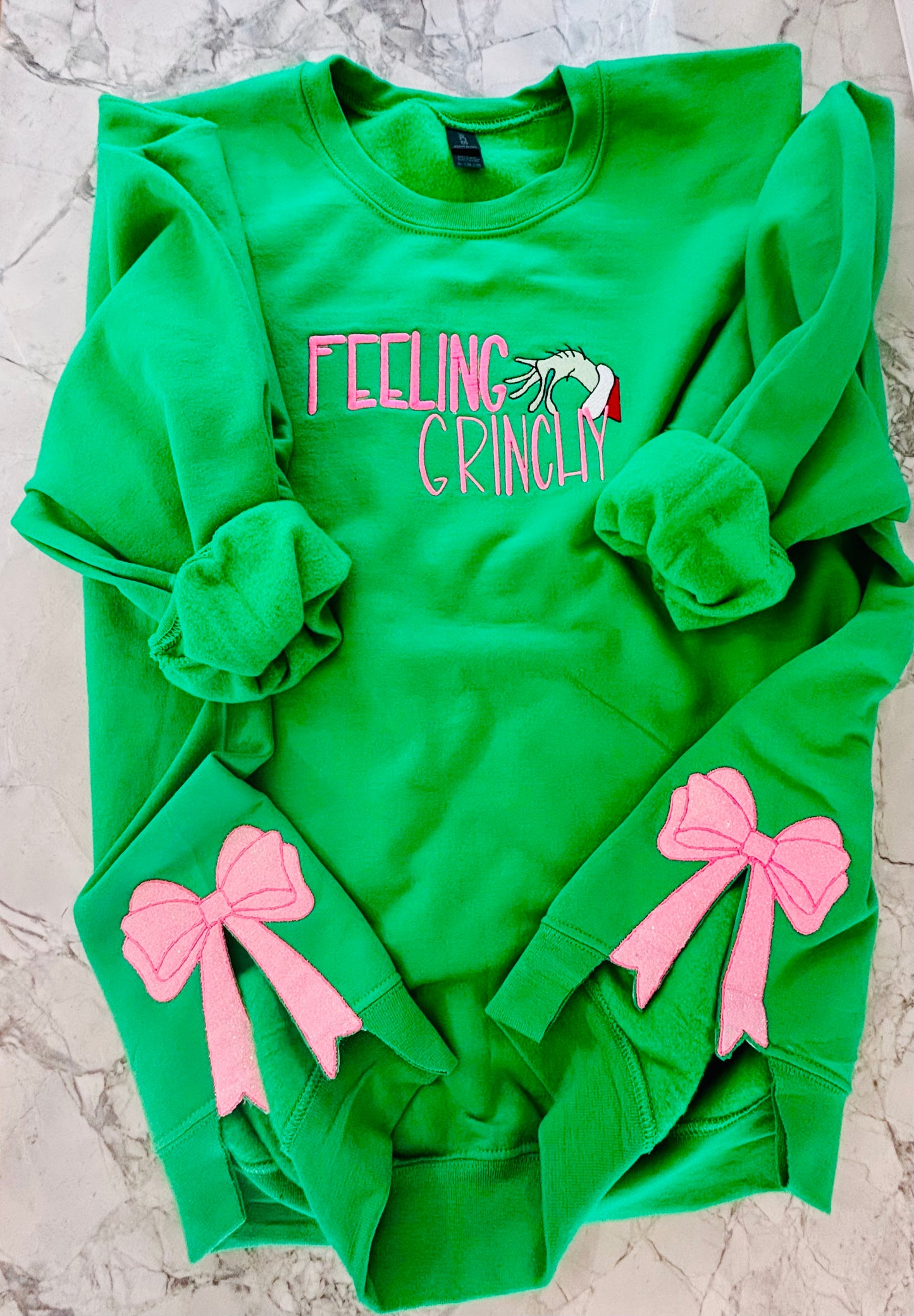 Feeling Grinchy with bows - Embroidered Sweatshirt