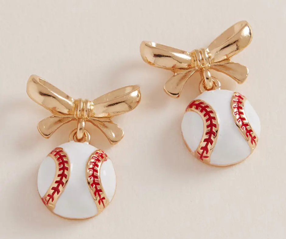 Baseball Bow Dangle Earrings