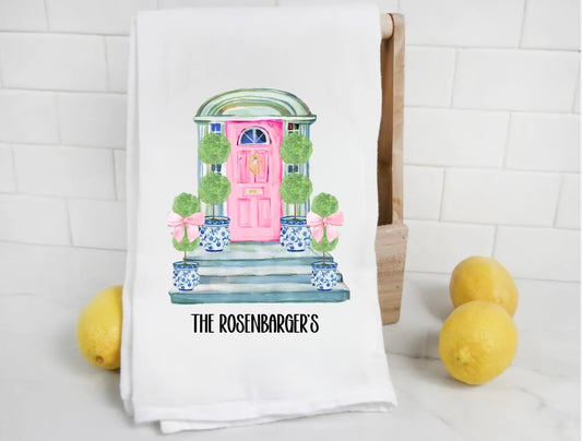 Personalized Chinoiserie Last Name Tea Towel (Printed)
