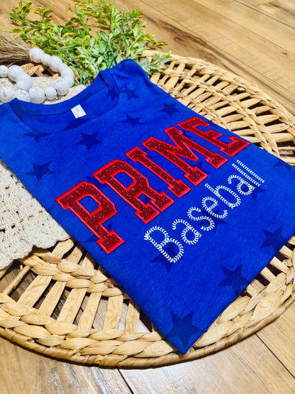 Prime Baseball - Glitter embroidered T-Shirt (blue with stars)