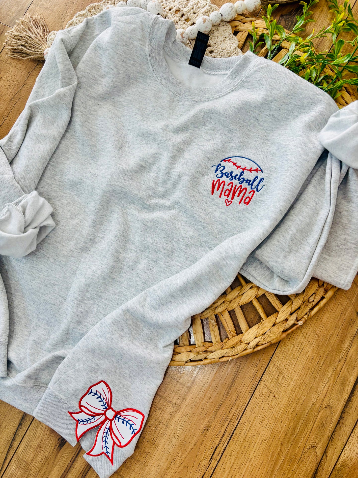 Baseball Mama Embroidered Crewneck - Side Cut outs