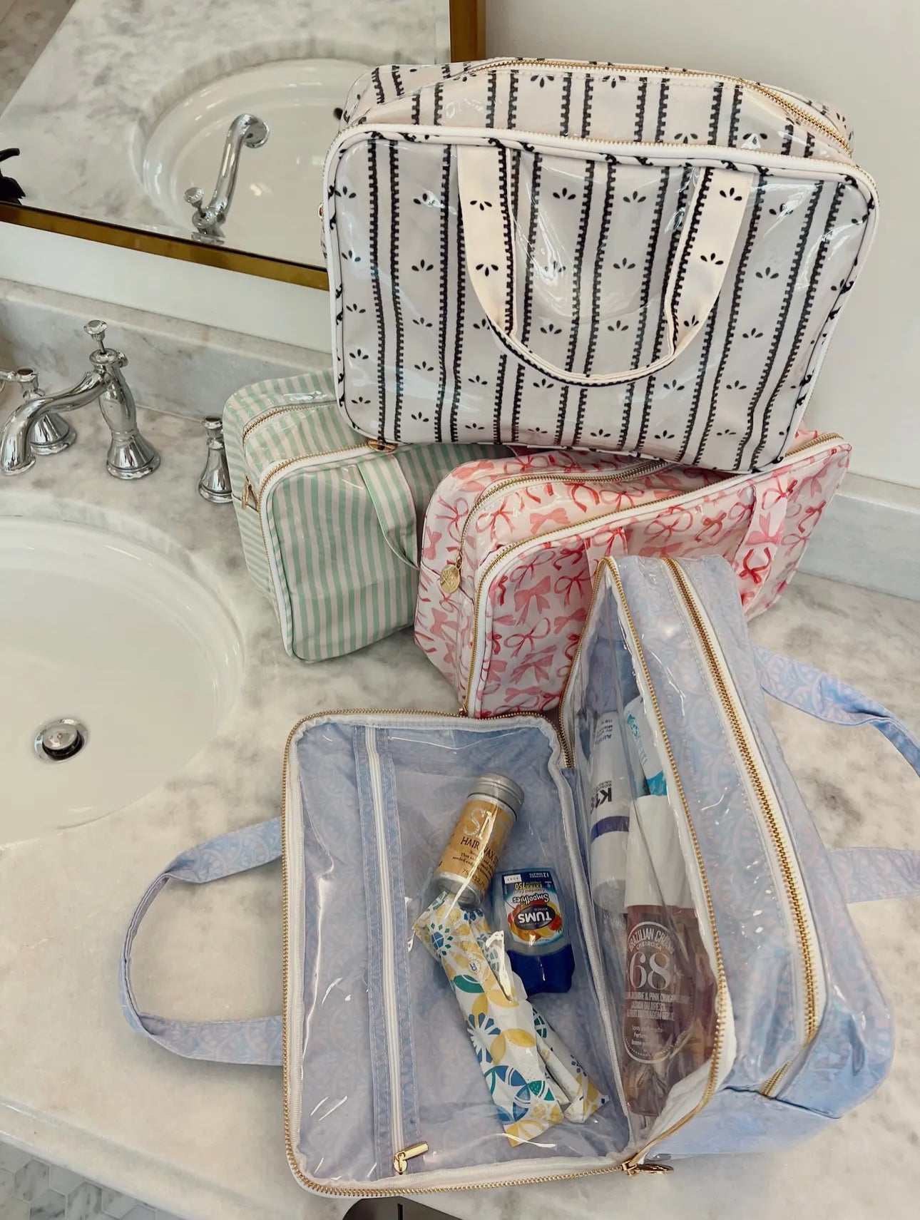 Large Clear Coat Toiletry Bag - Embroidered
