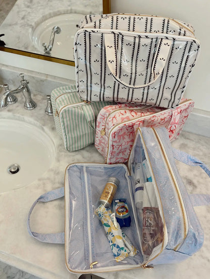 Large Clear Coat Toiletry Bag - Embroidered