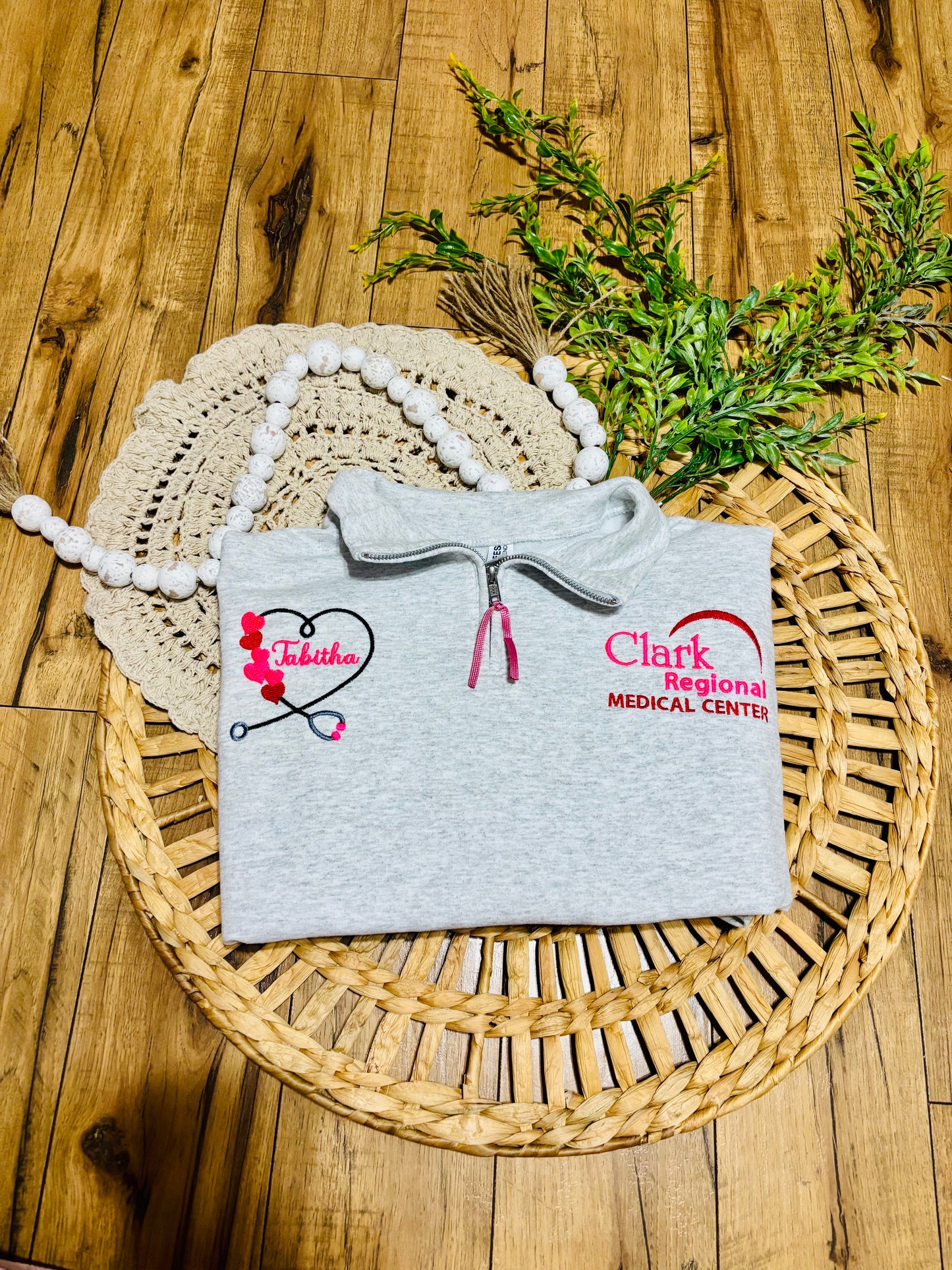 Stethoscope with hearts Embroidered quarter zip!
