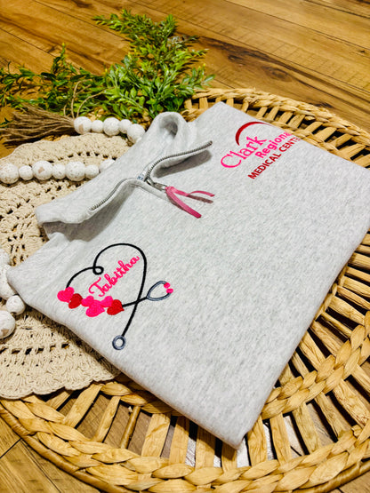 Stethoscope with hearts Embroidered quarter zip!