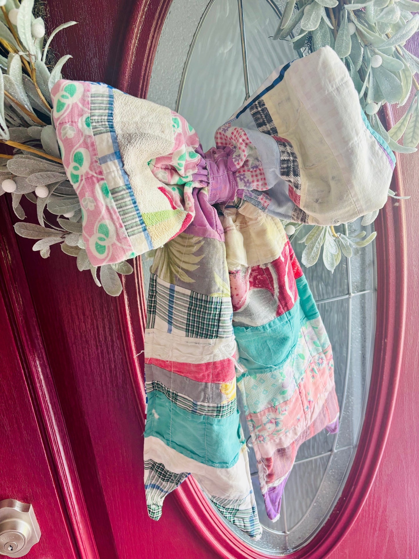 Front Door Bow - Vintage Thrifted throw, reversible to 4th of July!