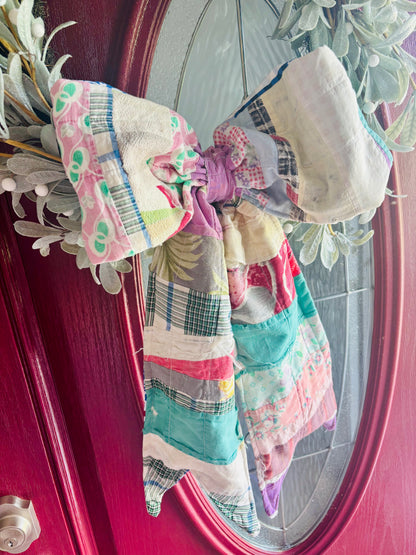 Front Door Bow - Vintage Thrifted throw, reversible to 4th of July!