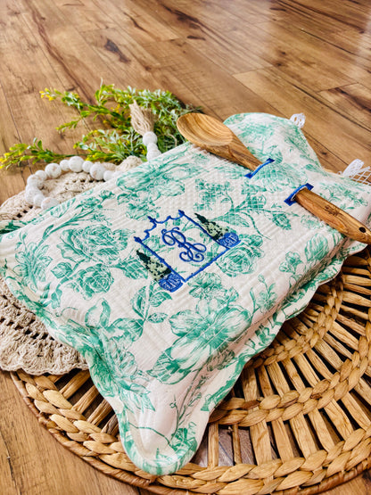 Custom Quilted Casserole Dish Holder - Teal Pattern