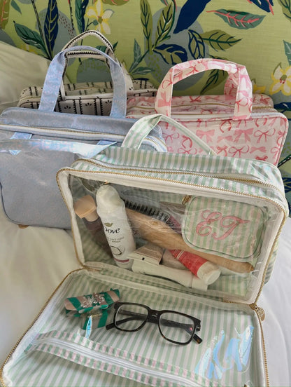 Large Clear Coat Toiletry Bag - Embroidered