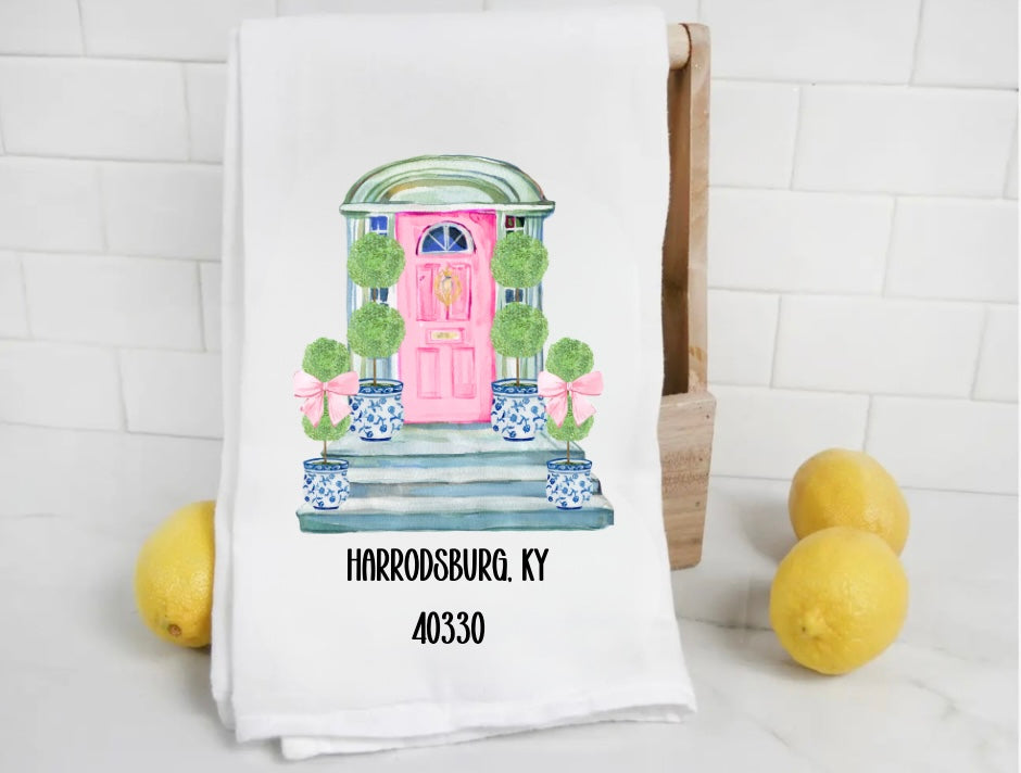 Personalized Chinoiserie Zip Code City and State Tea Towel (Printed)