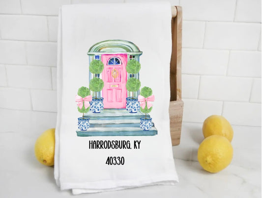 Personalized Chinoiserie Zip Code City and State Tea Towel (Printed)