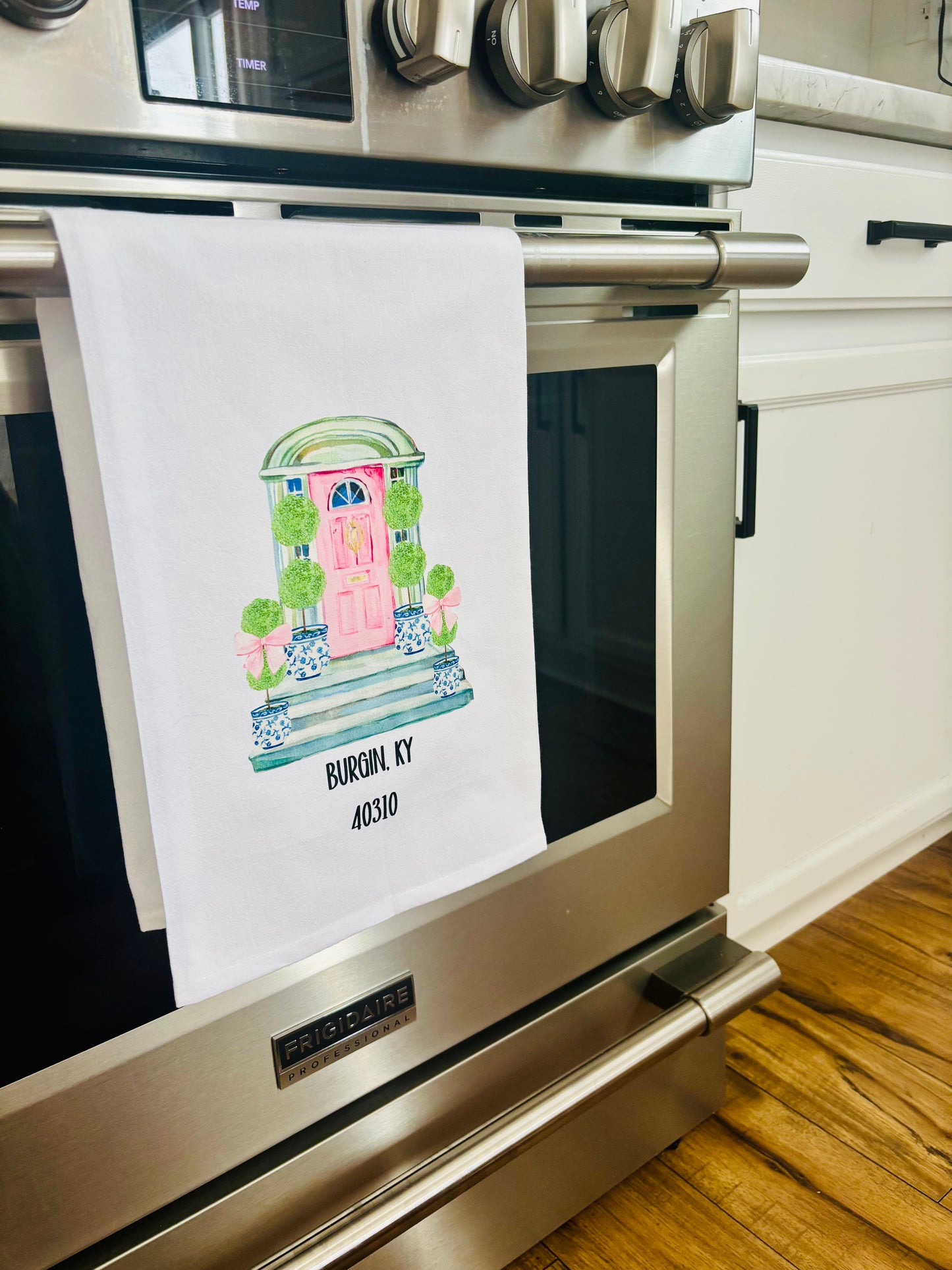 Personalized Chinoiserie Zip Code City and State Tea Towel (Printed)