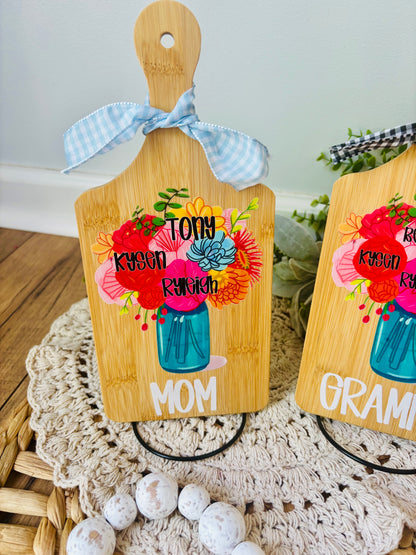 Floral arrangement family cutting board!