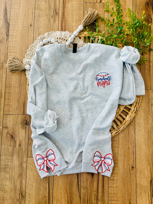 Baseball Mama Embroidered Crewneck - Side Cut outs