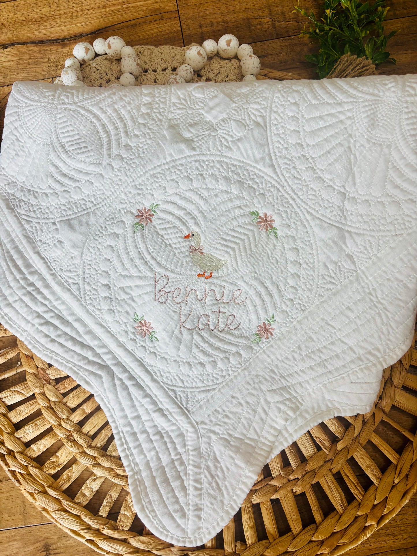 Heirloom Embroidered Quilt - Goose Design