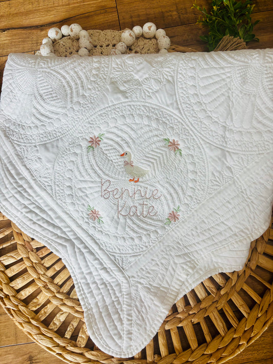 Heirloom Embroidered Quilt - Goose Design