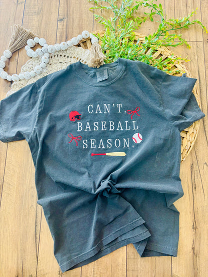 Can't, Baseball season. Embroidered T-shirt