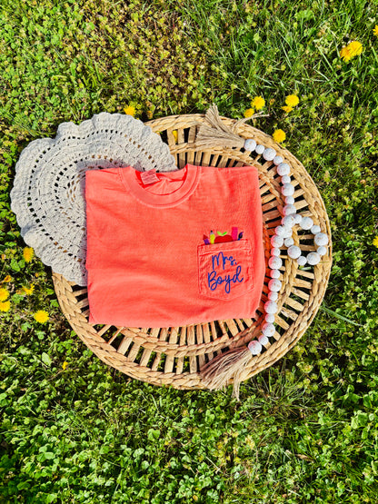 Teachers Embroidered Pocket T-Shirt