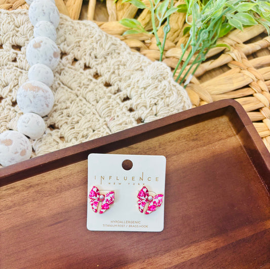 Pearl Accent Floral Bow Stud Earrings