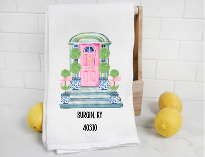 Personalized Chinoiserie Zip Code City and State Tea Towel (Printed)