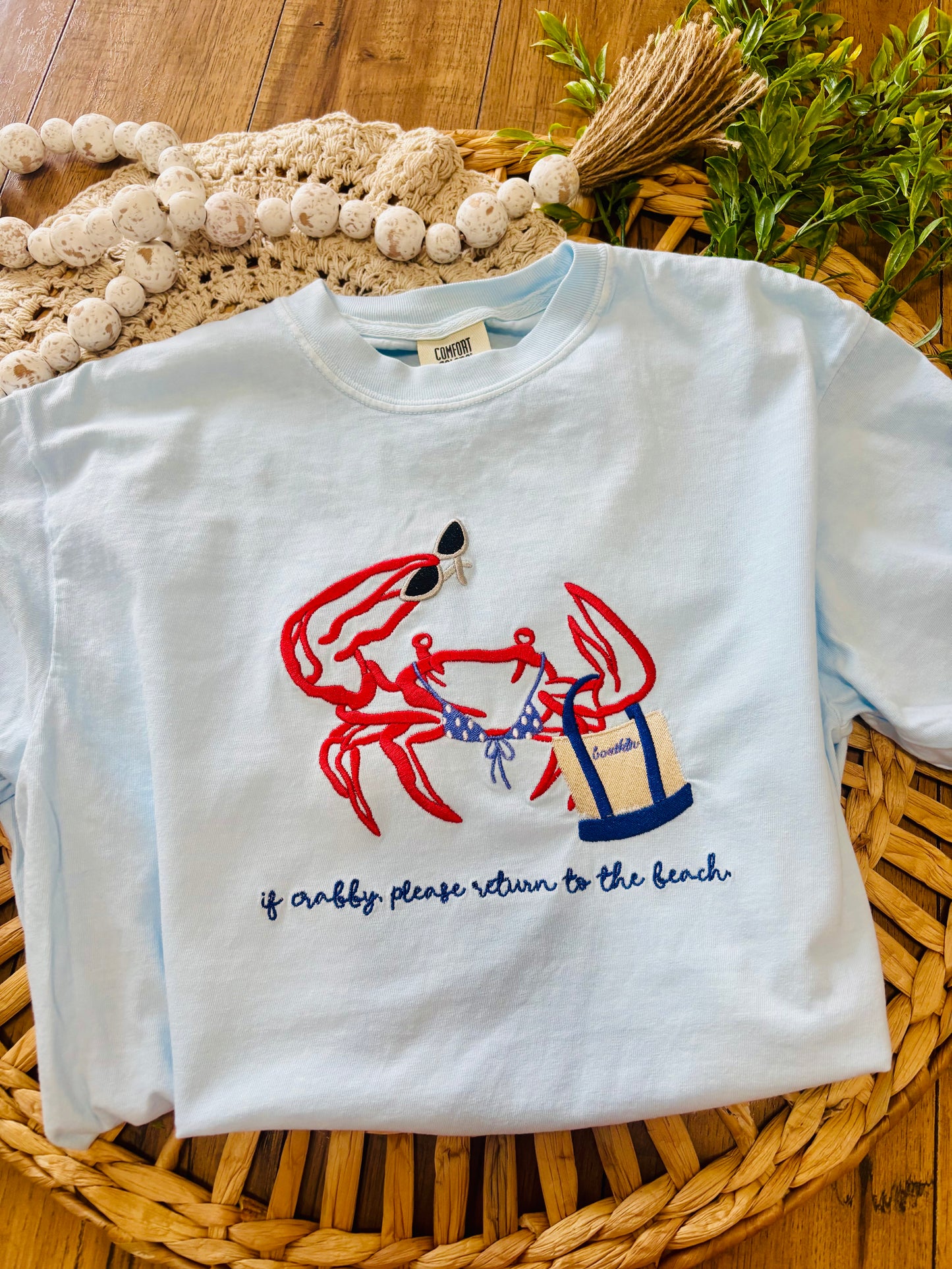 If crabby… please return to the beach Embroidered T-Shirt