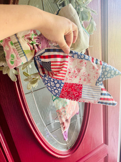 Front Door Bow - Vintage Thrifted throw, reversible to 4th of July!