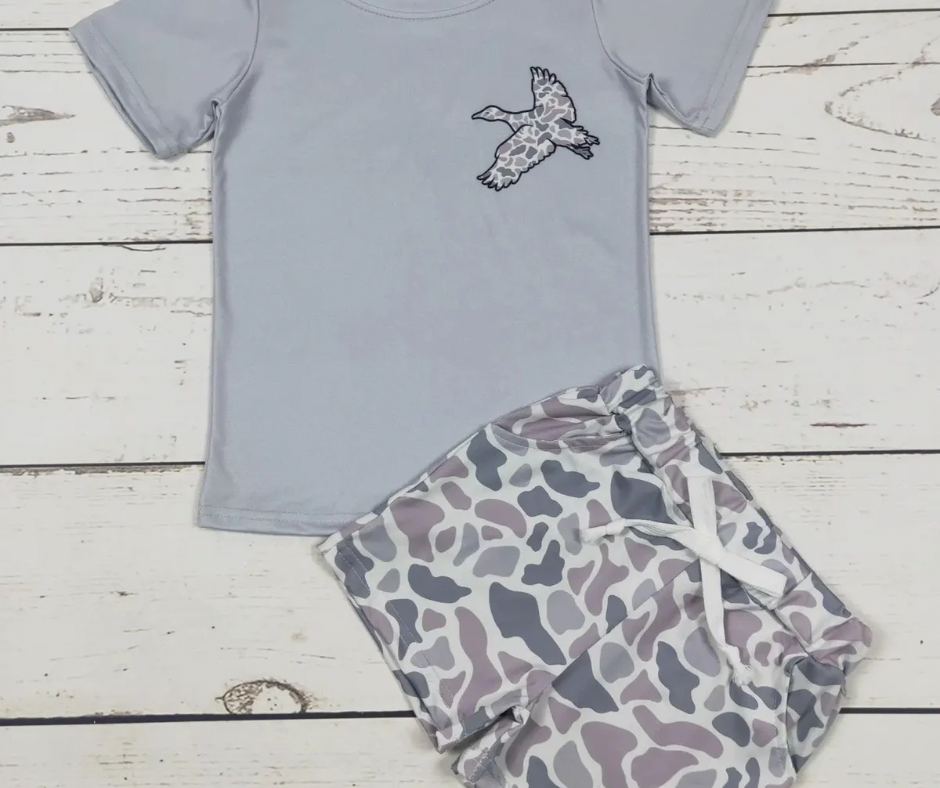Boys Duck Camouflage Printed Shorts Set